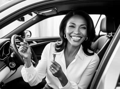 happy woman with a car key in her hands