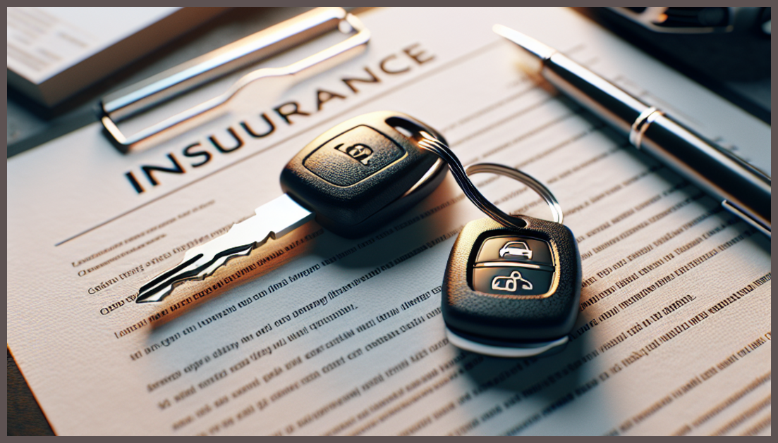 A car key and insurance policy on a minimalistic background.
