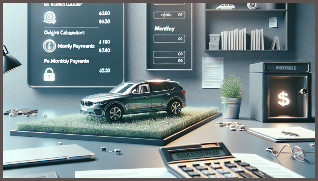 A minimalist representation of car insurance with a car and calculator.